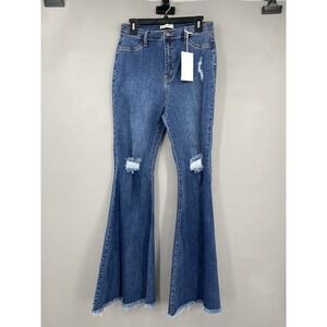 Hammer Womens High Rise Jeans Size 13 Super Flare Bell Bottom Raw Hem Distressed